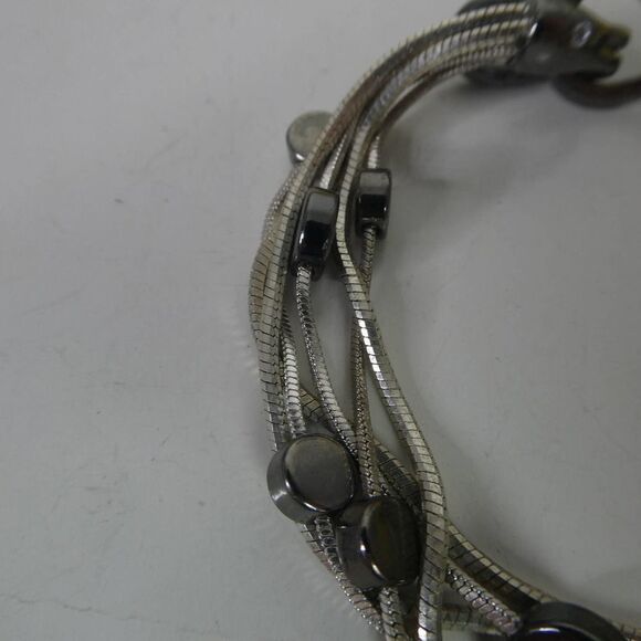 Silver Tone Rope Chain Multi Strand Hematite Disc Beaded Bracelet Hook Eye - Picture 3 of 7